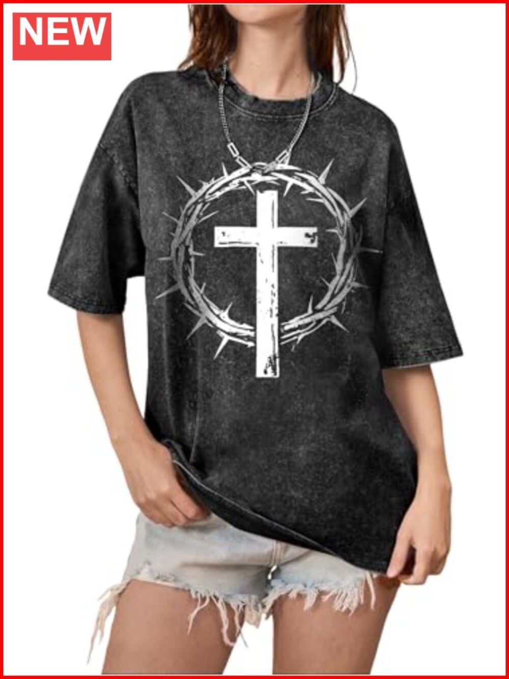 Oversized Christian Graphic T-Shirt Faith Works Wonders Tee